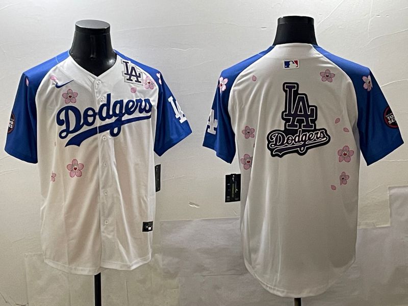 Men Los Angeles Dodgers Blank White Blue Sakura Edition 2025 Nike MLB Jersey style 23